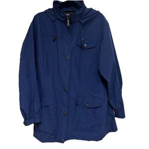 L.L. Bean Zip Up Hooded Jacket Women's Blue Button Up Zippered Pockets XL EUC